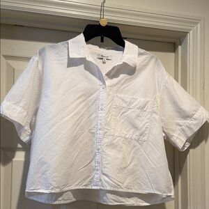 Madewell Crisp White Spring Short-Sleeve Button Down One Pocket Crop Top Medium
